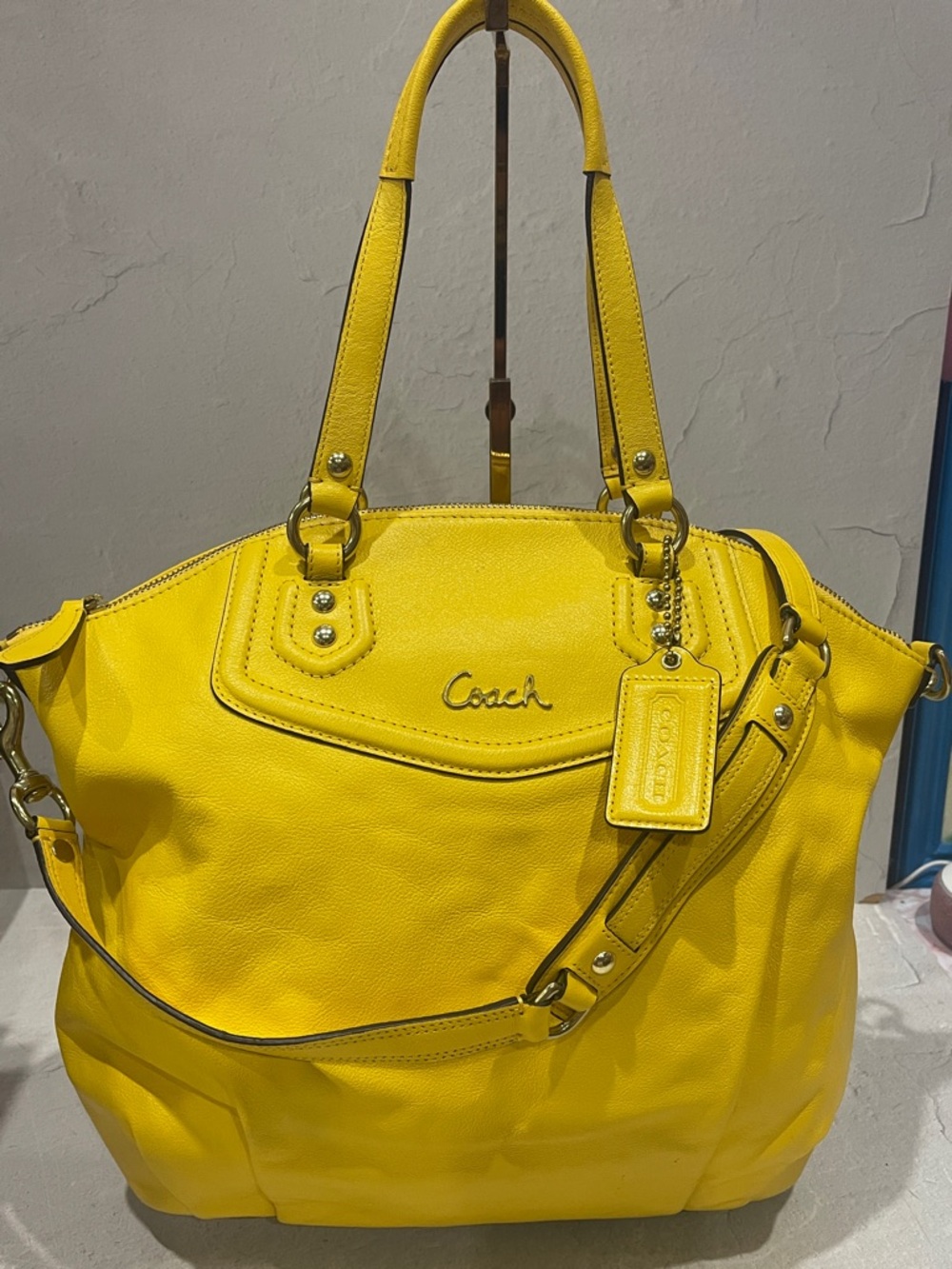 Coach Bright Yellow Leather Tote with Gold-Tone Hardware
